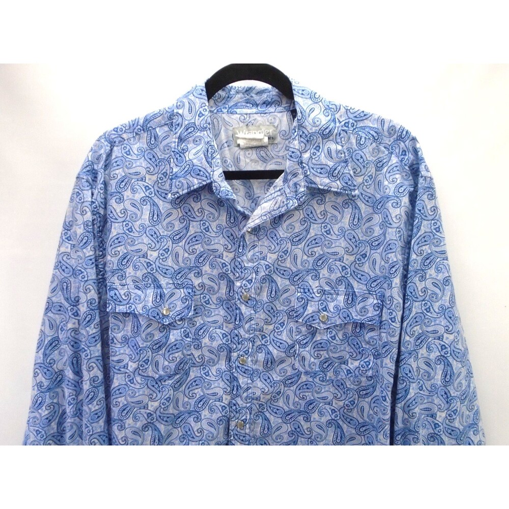 Wrangler Wrancher Western Shirt Men's XL Blue Paisley AOP Pearl Snap Long Sleeve - Picture 2 of 9
